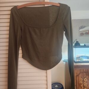 Olive Squarneck Forever 21 Crop Top Long Sleeve